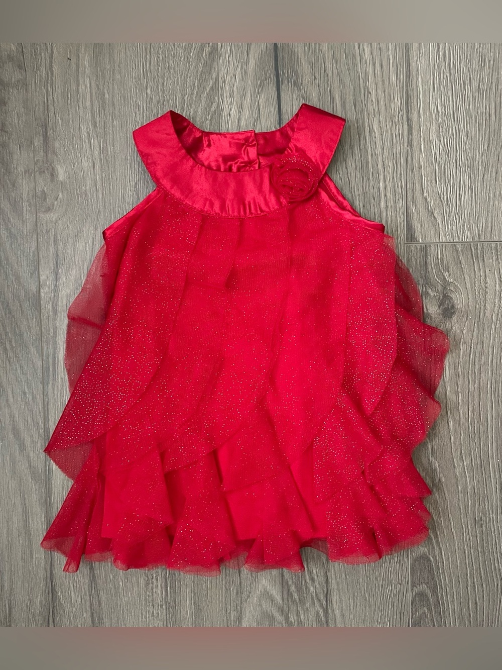 Healthtex Baby Girl Christmas Ruffle Dress 18 M Red Sleeveless Glitter Festive